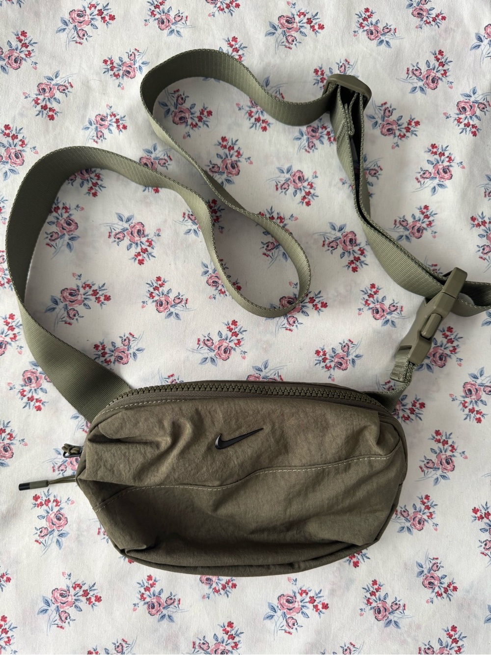 Nike Olive Green Waist Bag with Black Swoosh